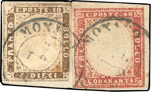 Yvert et Tellier MONACO 2 Oblitérations sur timbres sardes N°11 + 13 Individuel Oblitéré