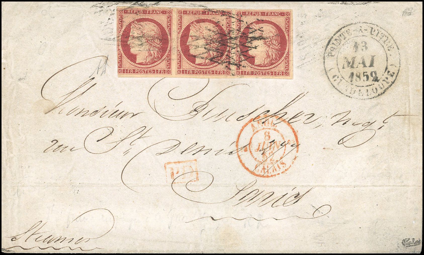 Yvert et Tellier Cérès 1849 1850 N°6 Bande de 3 Oblitéré