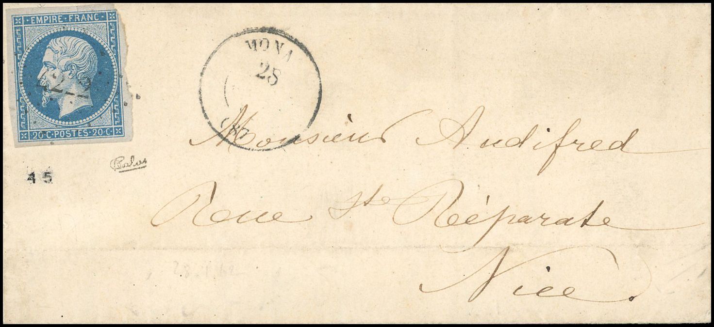 Yvert et Tellier Empire non dentelé 1853 1860 N°14 Individuel Oblitéré
