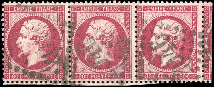 Yvert et Tellier Empire dentelé 1862 N°24a Bande de 3 Oblitéré
