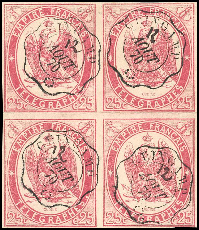 Yvert et Tellier Timbres-Télégraphe N°1 Bloc de 4 Oblitéré