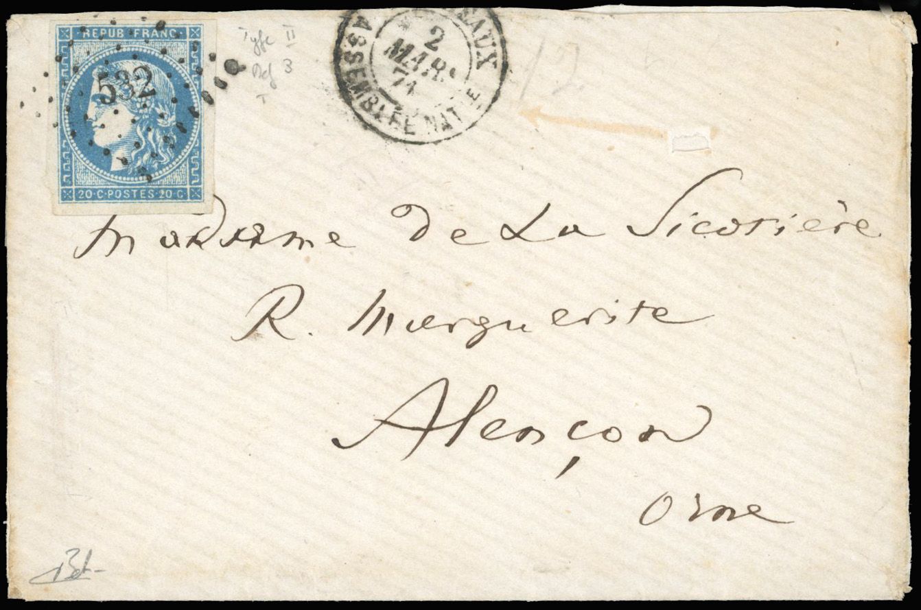 Yvert et Tellier Emission de Bordeaux 1870 1871 N°45C Individuel Oblitéré