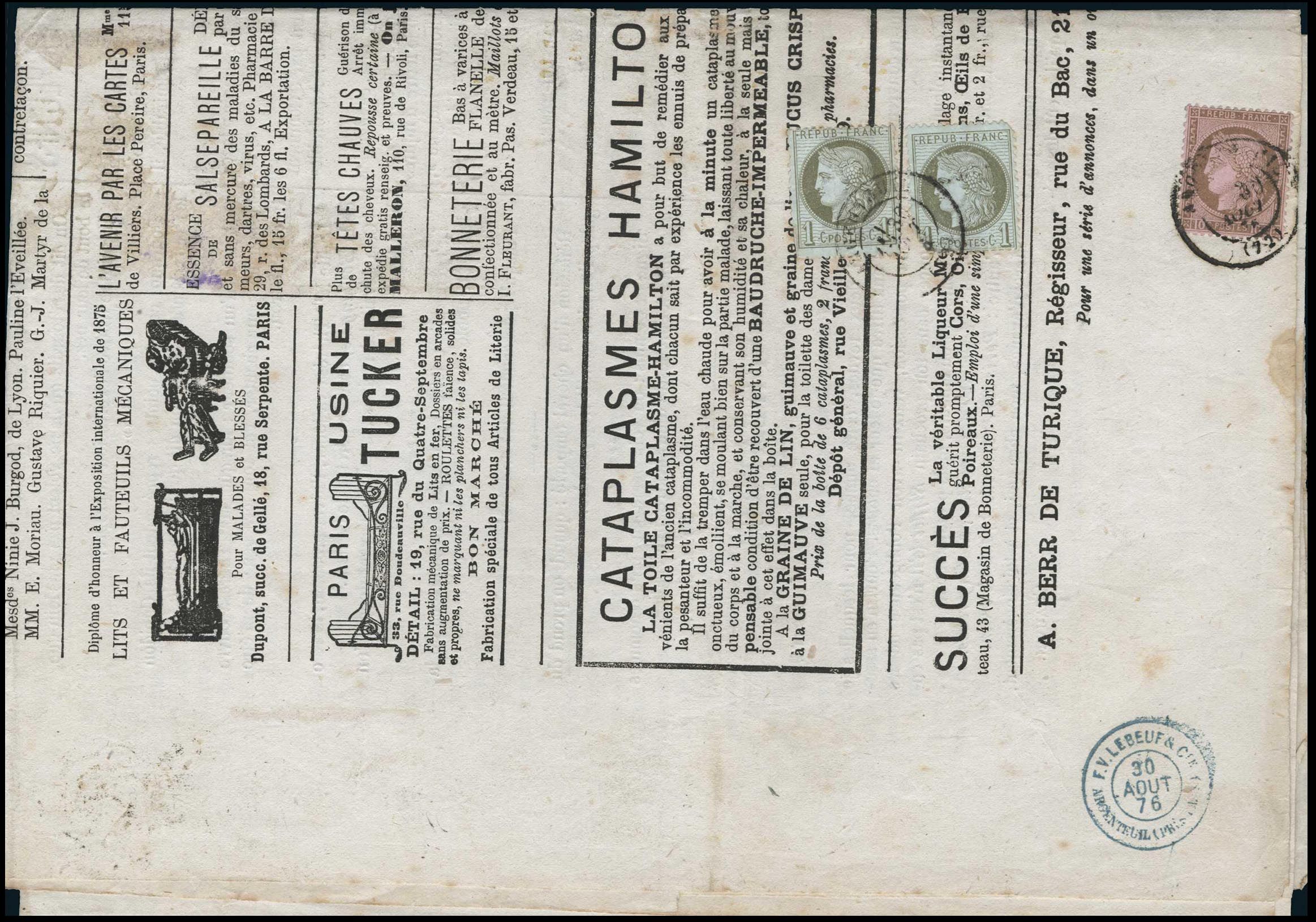 Yvert et Tellier Cérès dentelé 1871 1875 N°50 + 54 Individuel Oblitéré