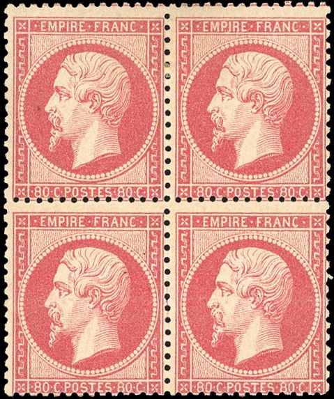 Yvert et Tellier Empire dentelé 1862 N°24 Bloc de 4 Neuf avec gomme