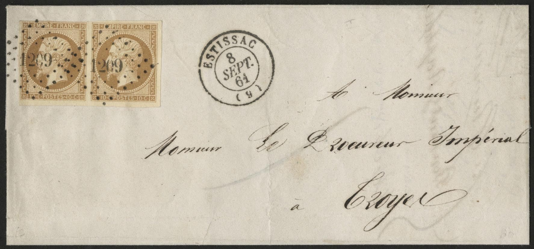 Yvert et Tellier Empire non dentelé 1853 1860 N°13B Paire Oblitéré