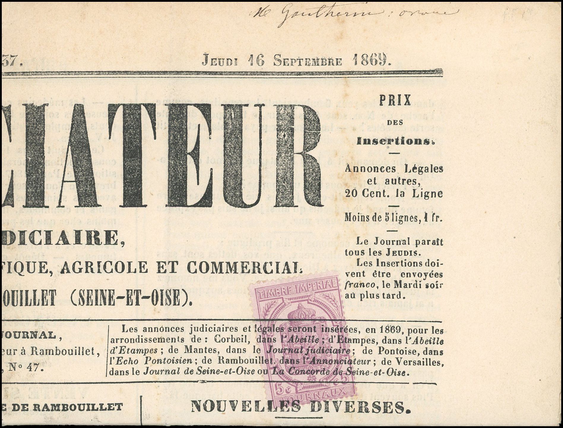 Yvert et Tellier Journaux N°10 Individuel Oblitéré
