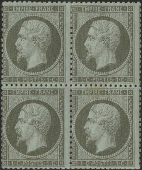 Yvert et Tellier Empire dentelé 1862 N°19 Bloc de 4 Neuf avec gomme