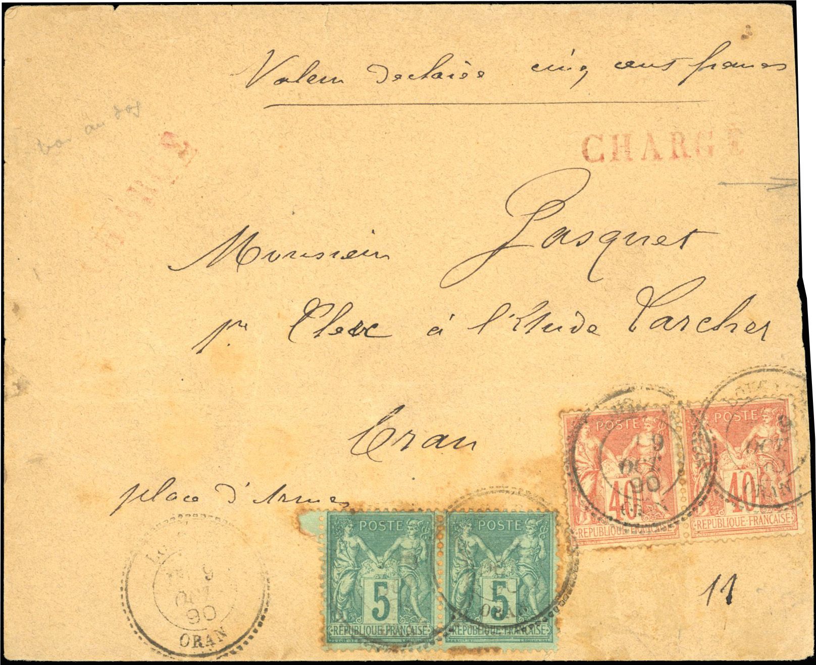 Yvert et Tellier Bureaux d'Algérie N°75 + 94 Paire Oblitéré