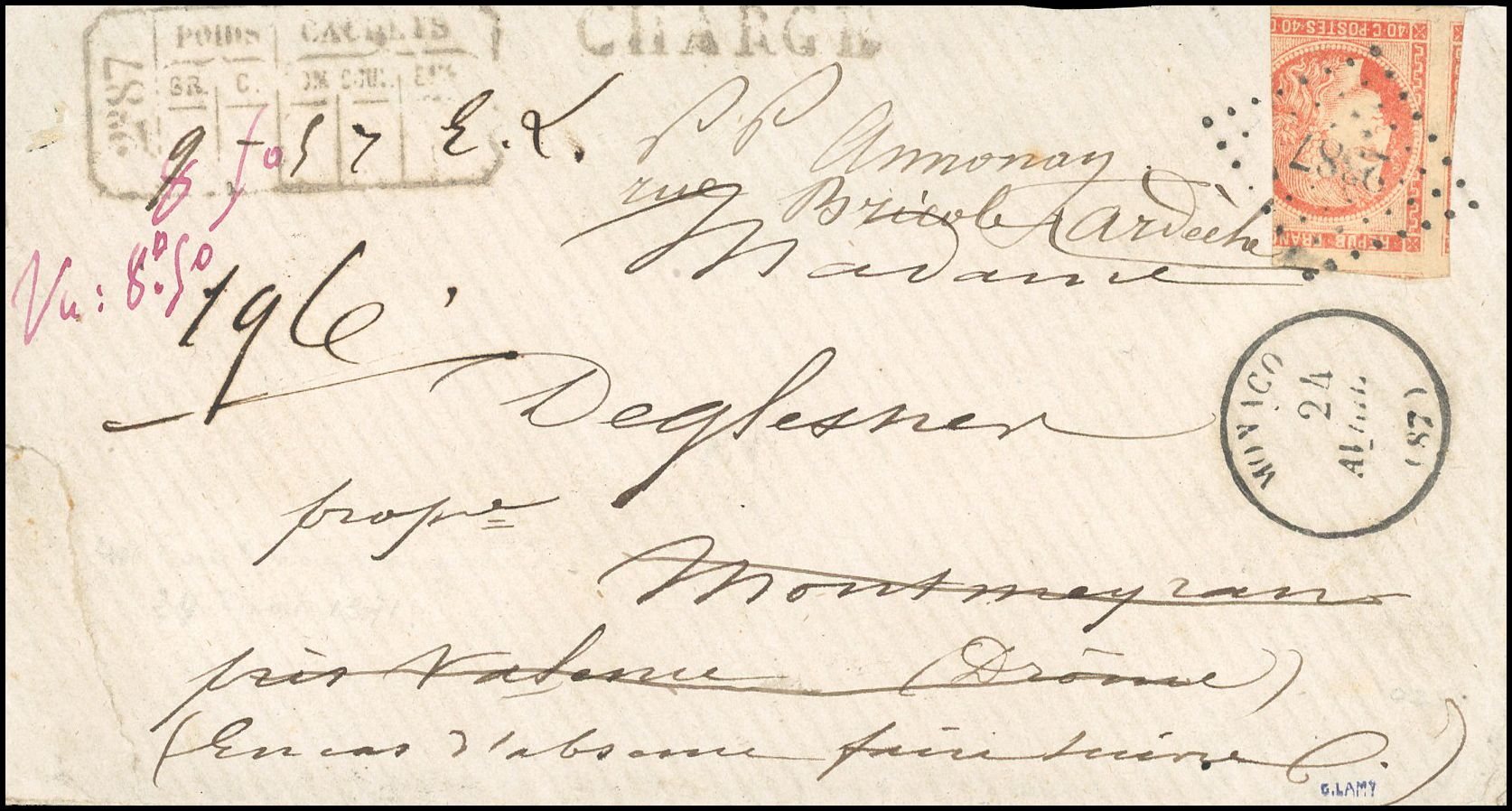 Yvert et Tellier MONACO 3 Oblitérations sur timbres français N°48 Individuel Oblitéré