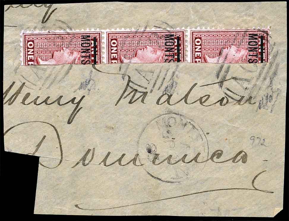 Stanley Gibbons MONTSERRAT N°1a Bande de 3 Oblitéré