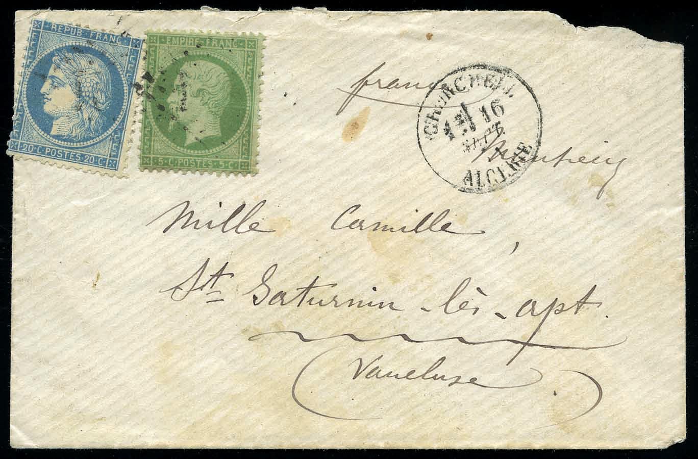 Yvert et Tellier Bureaux d'Algérie N°37 + 20 Individuel Oblitéré