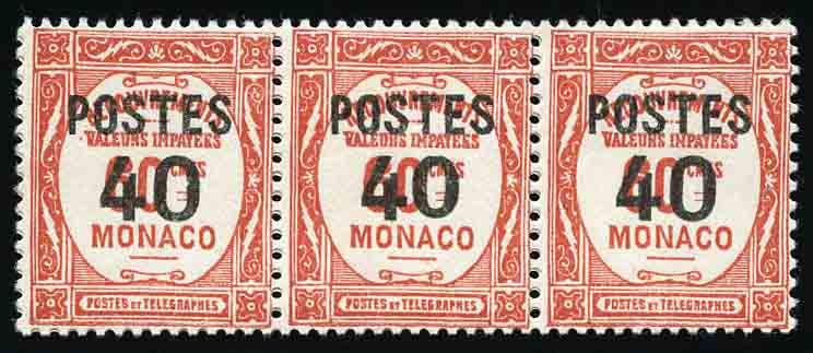 Yvert et Tellier MONACO N°146a Bande de 3 Neuf avec gomme