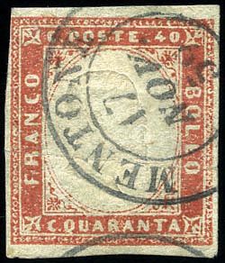 Yvert et Tellier MONACO 2 Oblitérations sur timbres sardes N°13b Individuel Oblitéré