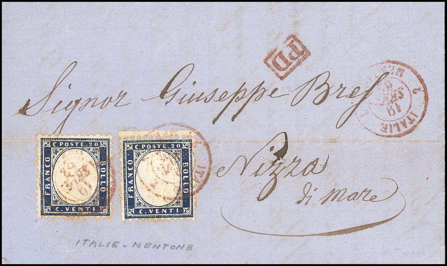 Yvert et Tellier MONACO 2 Oblitérations sur timbres sardes N°3 Individuel Oblitéré