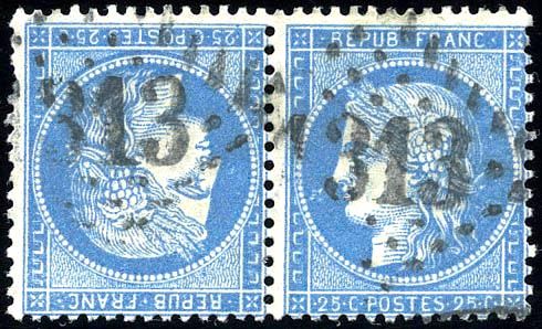 Yvert et Tellier Cérès dentelé 1871 1875 N°60Ab Paire Oblitéré