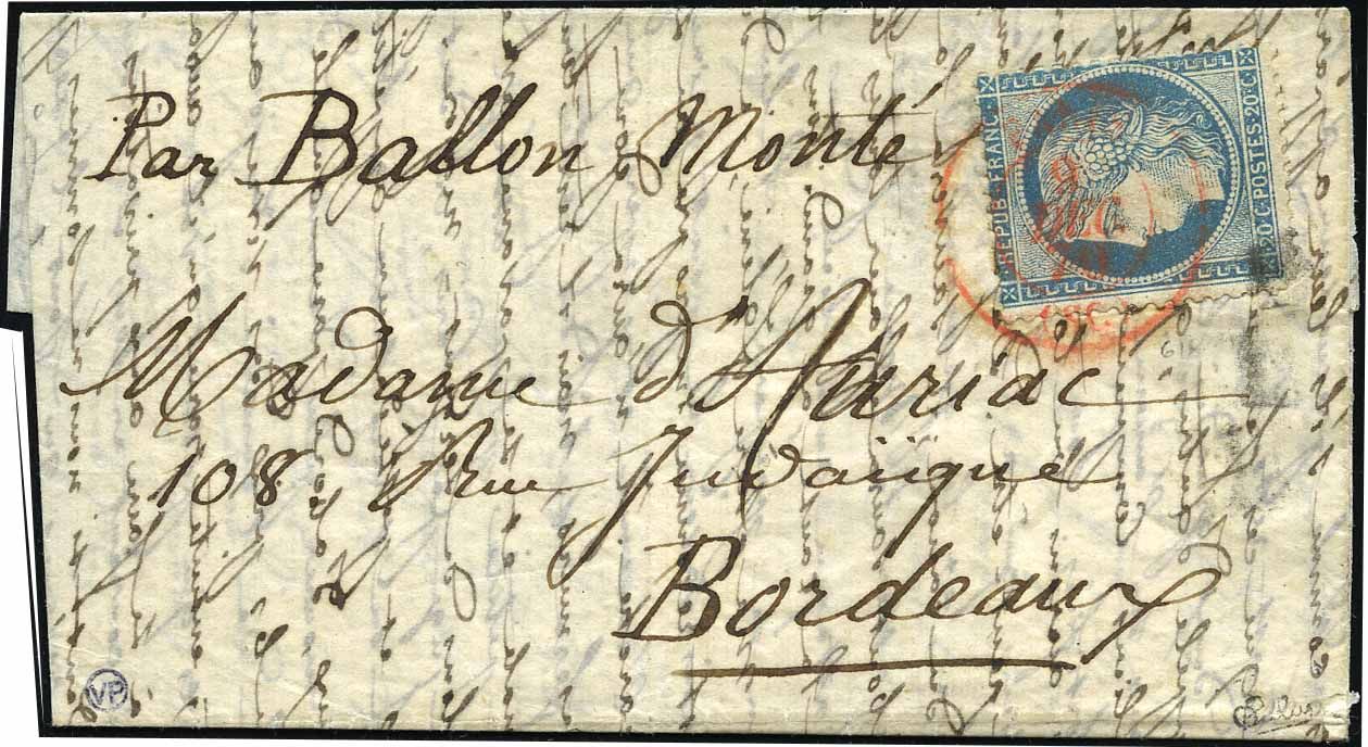 Yvert et Tellier Ballons Montés 1870 N°37 Individuel Oblitéré