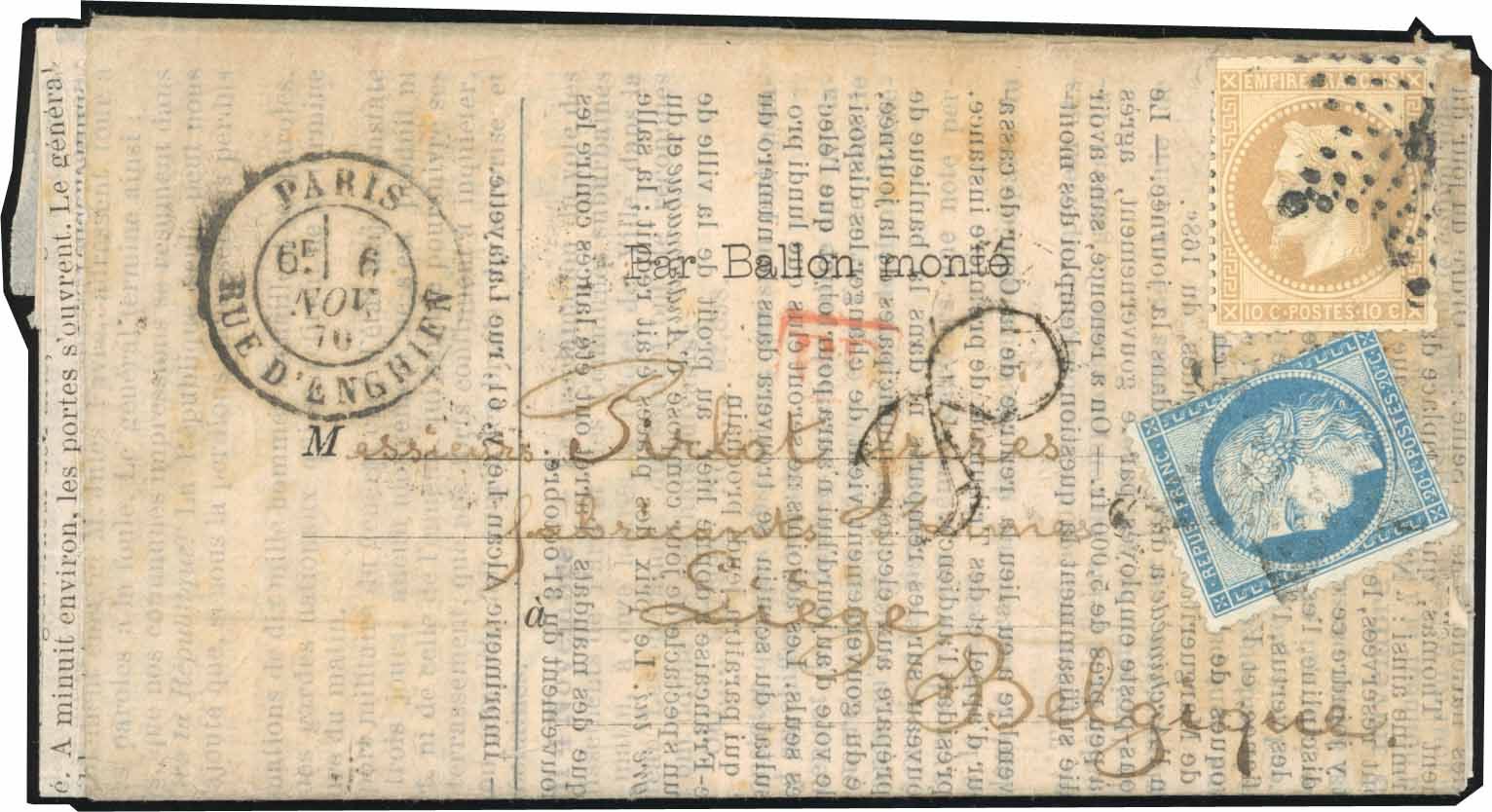 Yvert et Tellier Ballons Montés 1870 N°28 + 37 Individuel Oblitéré