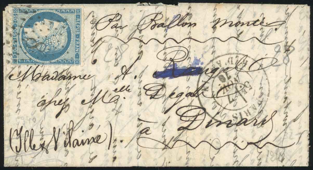Yvert et Tellier Ballons Montés 1870 N°37 Individuel Oblitéré