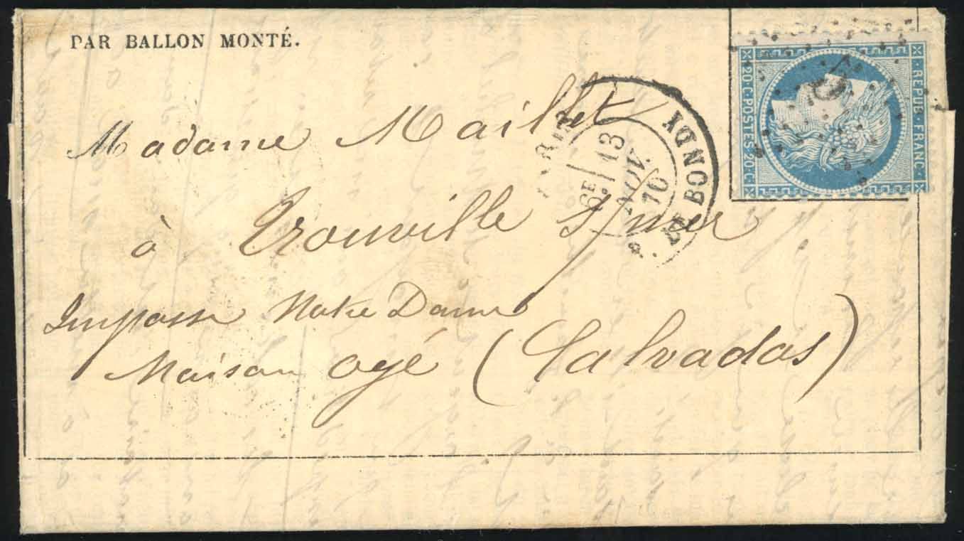 Yvert et Tellier Ballons Montés 1870 N°37 Individuel Oblitéré