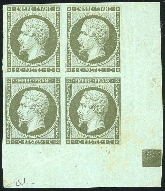 Yvert et Tellier Empire non dentelé 1853 1860 N°11 Bloc de 4 Neuf avec gomme intacte