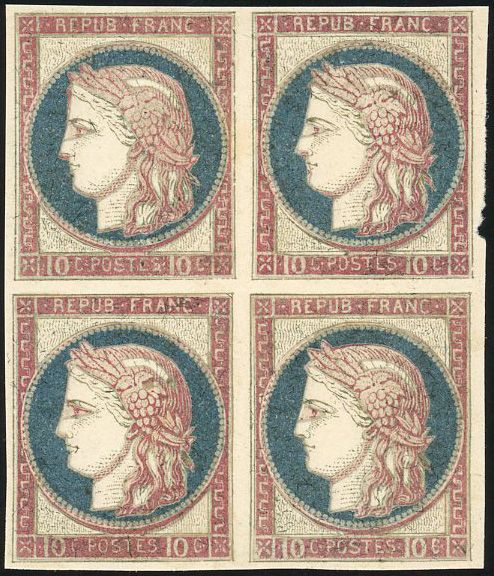 Yvert et Tellier Cérès dentelé 1871 1875 N°54 Bloc de 4 Neuf sans gomme