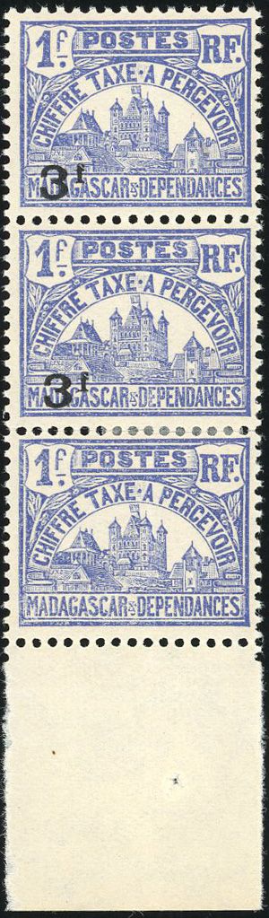 Yvert et Tellier MADAGASCAR N°19a Bande de 3 Neuf avec gomme intacte