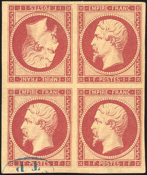 Yvert et Tellier Empire non dentelé 1853 1860 N°18e Bloc de 4 Neuf avec gomme