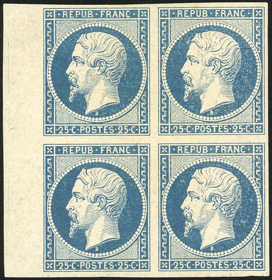Yvert et Tellier Présidence 1852 N°10a Bloc de 4 Neuf avec gomme