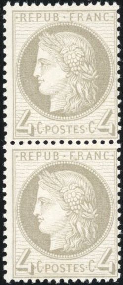 Yvert et Tellier Cérès dentelé 1871 1875 N°52 Paire Neuf avec gomme intacte