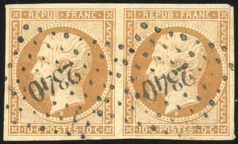 Yvert et Tellier Présidence 1852 N°9 Paire Oblitéré