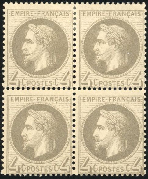 Yvert et Tellier Empire Lauré 1863 1870 N°27B Bloc de 4 Neuf avec gomme