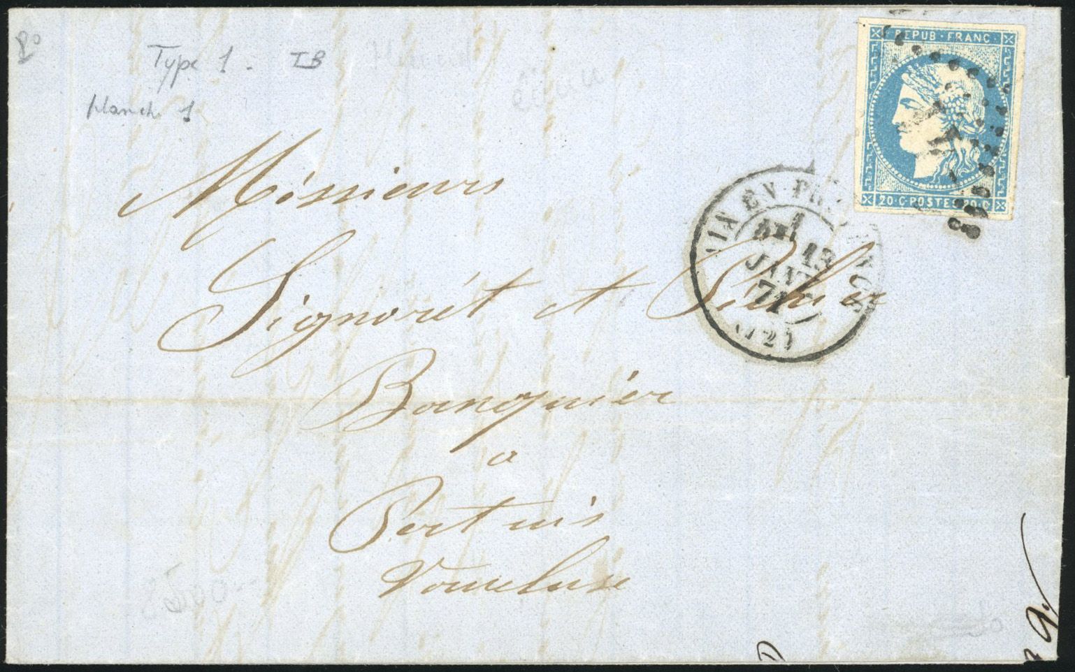 Yvert et Tellier Emission de Bordeaux 1870 1871 N°44A Individuel Oblitéré