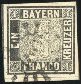 Yvert et Tellier ALLEMAGNE BAVIERE N°1 Individuel Oblitéré