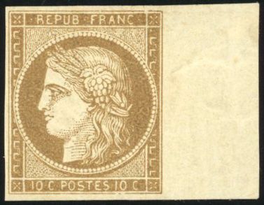 Yvert et Tellier Cérès 1849 1850 N°1a Individuel Neuf avec gomme