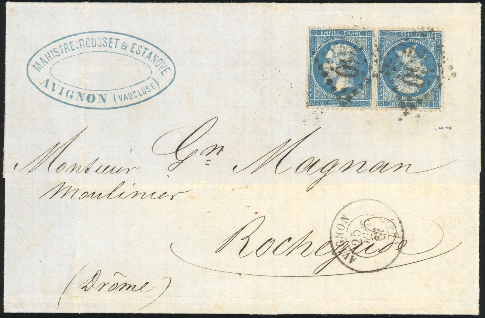Yvert et Tellier Empire dentelé 1862 N°22b Paire Oblitéré