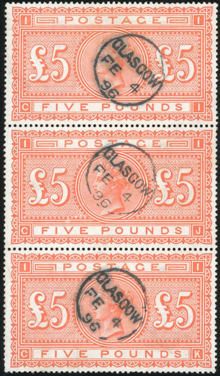 Stanley Gibbons GREAT BRITAIN N°137 Bande de 3 Oblitéré