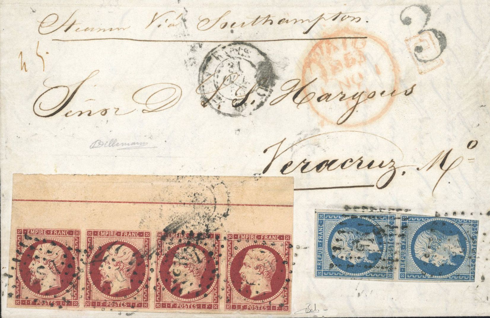 Yvert et Tellier Empire non dentelé 1853 1860 N°18 + 10 Multiple Oblitéré