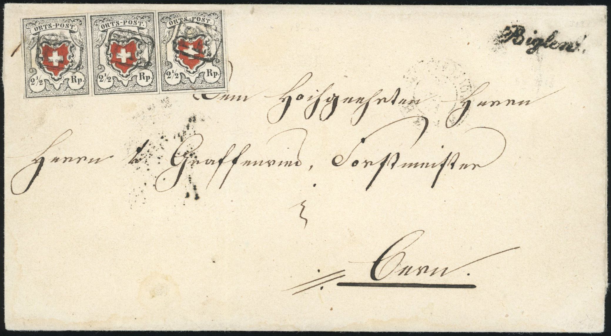 Zumstein SUISSE N°13I Bande de 3 Oblitéré