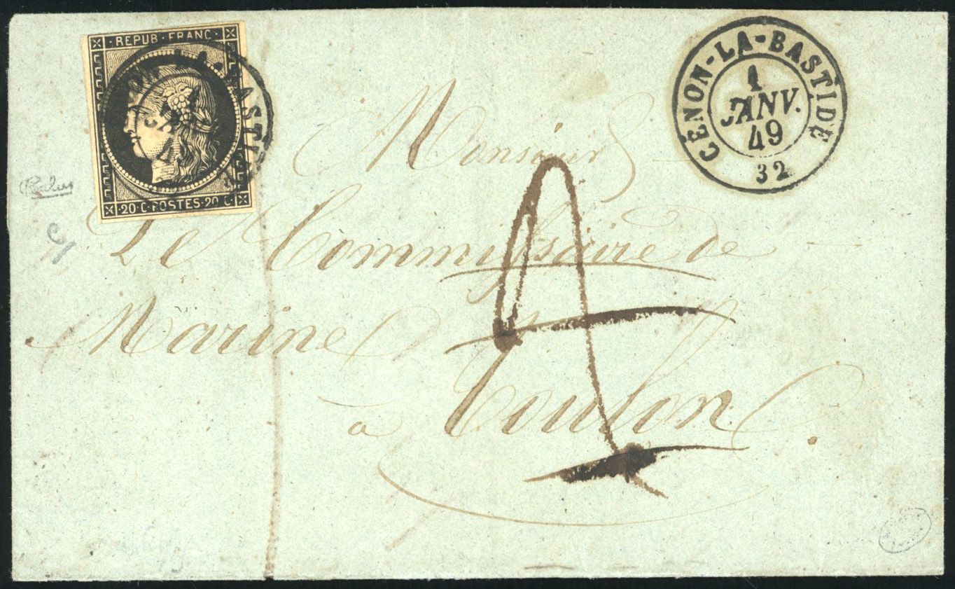 Yvert et Tellier Cérès 1849 1850 N°3 Individuel Oblitéré