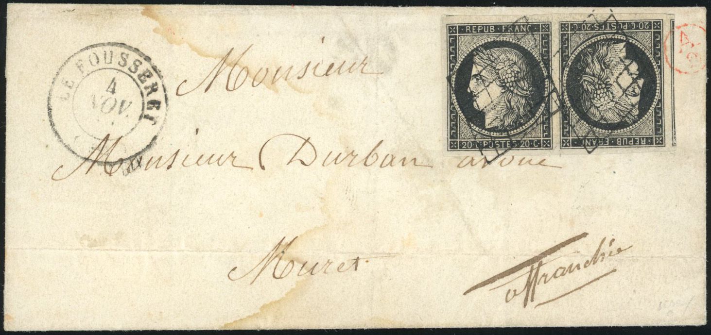 Yvert et Tellier Cérès 1849 1850 N°3e Paire Oblitéré