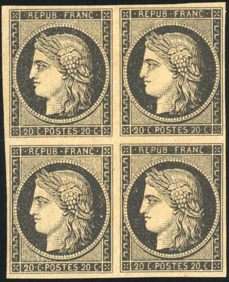 Yvert et Tellier Cérès 1849 1850 N°3b Bloc de 4 Neuf avec gomme intacte