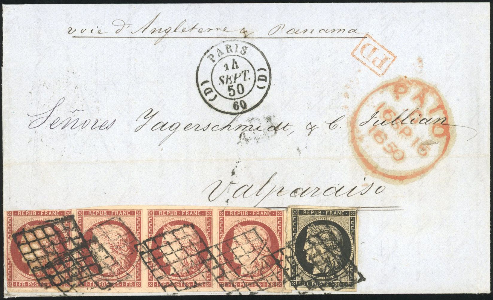 Yvert et Tellier Cérès 1849 1850 N°6 + 3 Multiple Oblitéré