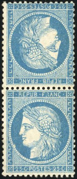 Yvert et Tellier Cérès dentelé 1871 1875 N°60Ab Paire Neuf avec gomme