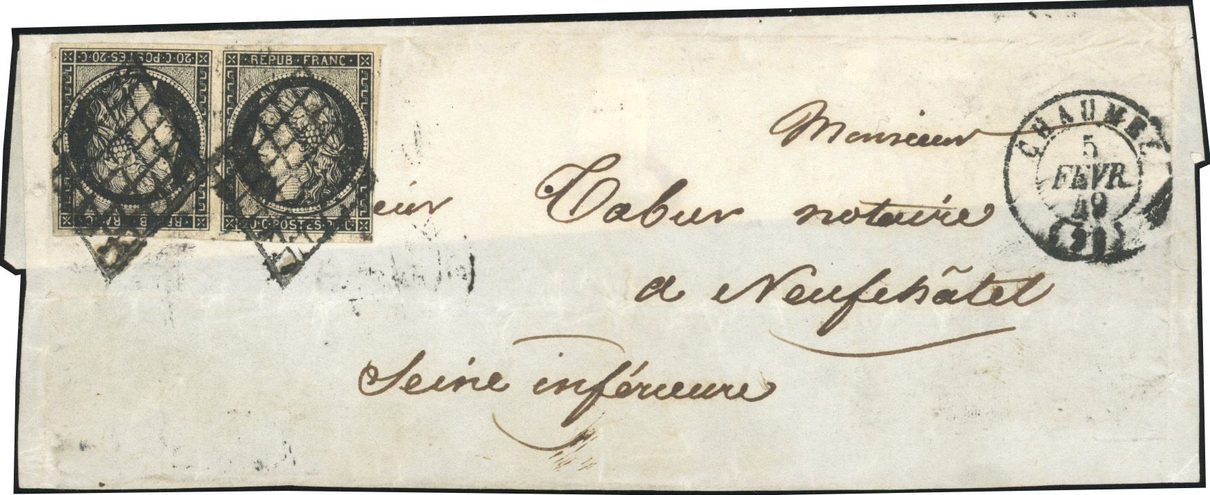 Yvert et Tellier Cérès 1849 1850 N°3d Paire Oblitéré