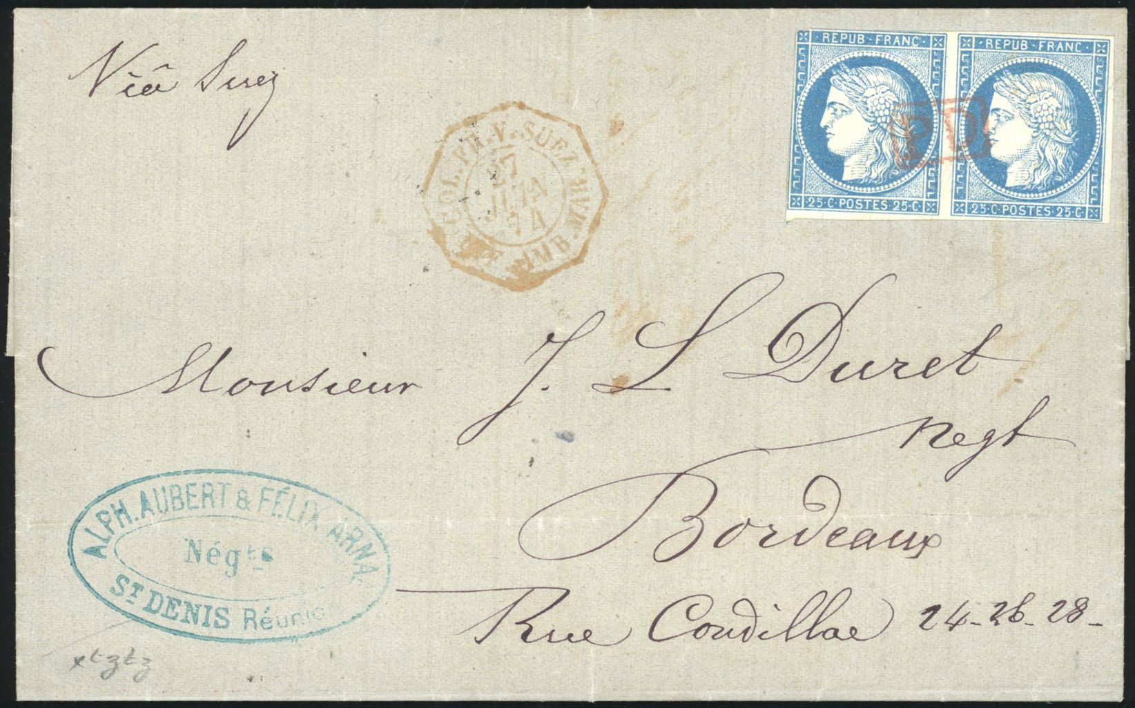 Yvert et Tellier COLONIES GENERALES N°23 x 2 Paire Oblitéré