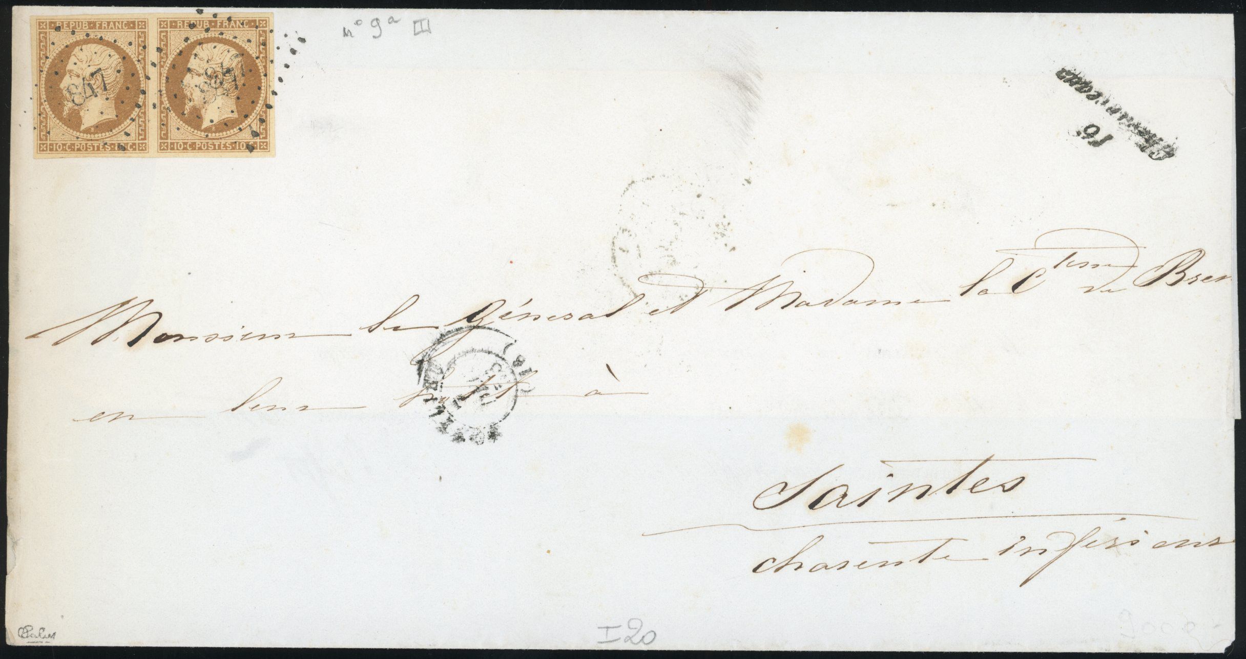 Yvert et Tellier Présidence 1852 N°9a Paire Oblitéré