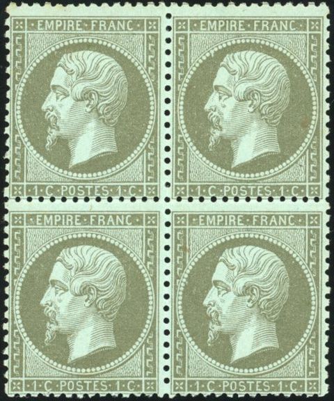 Yvert et Tellier Empire dentelé 1862 N°19 Bloc de 4 Neuf avec gomme intacte