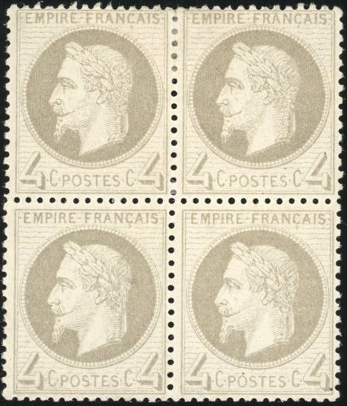 Yvert et Tellier Empire Lauré 1863 1870 N°27A Bloc de 4 Neuf avec gomme