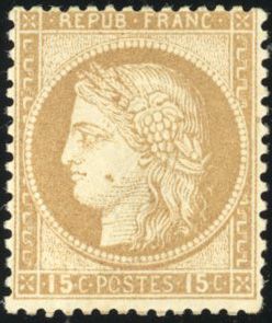 Yvert et Tellier Cérès dentelé 1871 1875 N°55 Individuel Neuf avec gomme