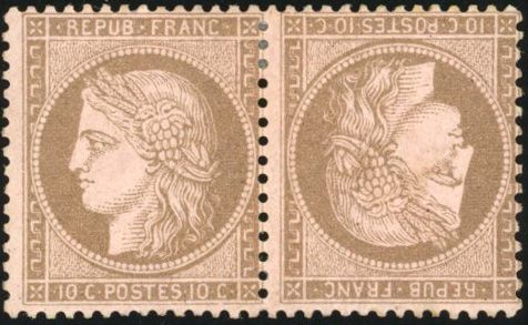 Yvert et Tellier Cérès dentelé 1871 1875 N°58c Paire Neuf avec gomme